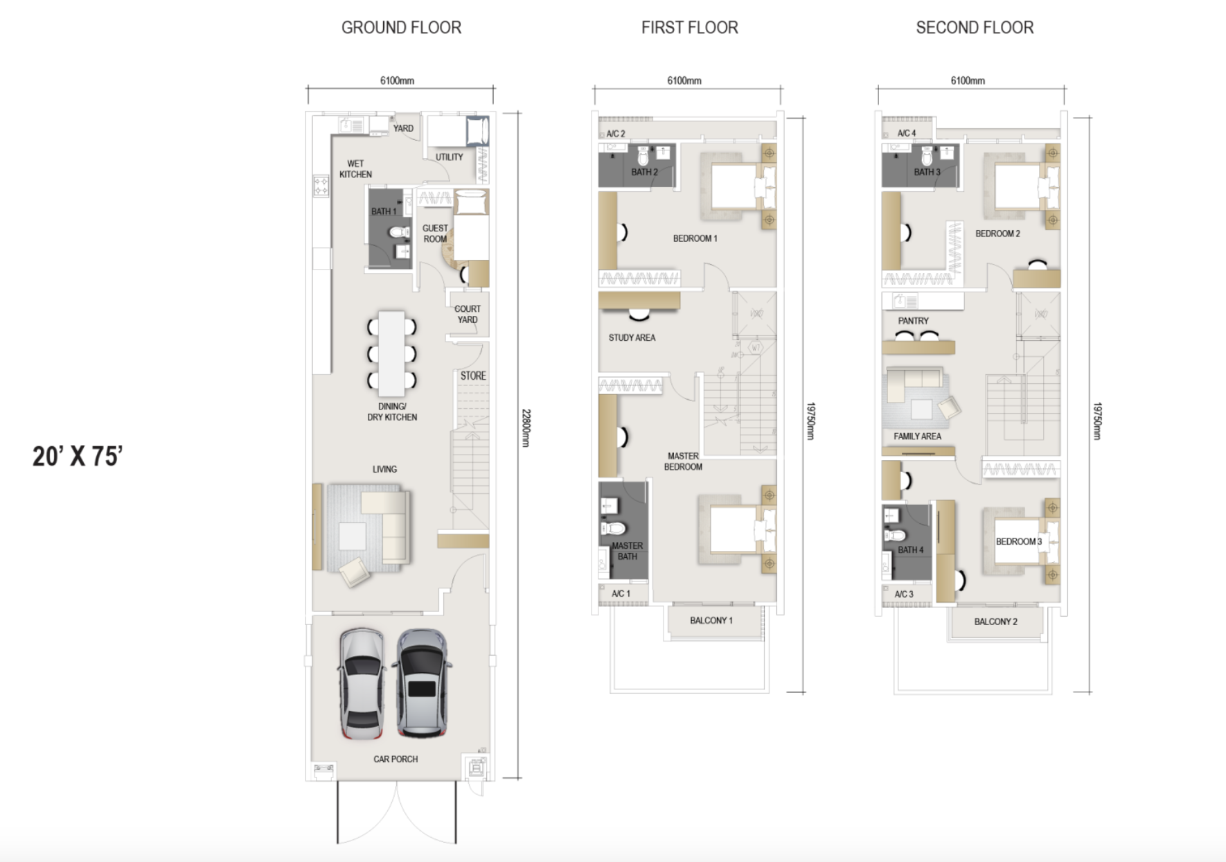The Maxxon Villa Type B 3-storey terraced house floor plan